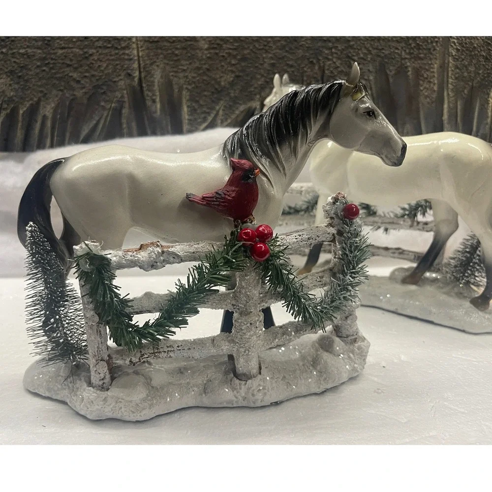Collections Etc Majestic White Holiday Winter Horse Figurines Mantel Set of 2